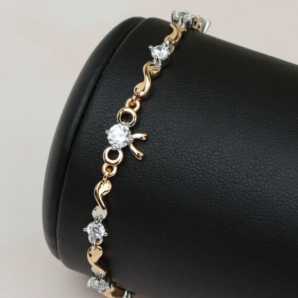 Elegant Rose Gold and Silver Crystal Bow Design Bracelet, Adjustable, XPBL0693 - Picture 1 of 12